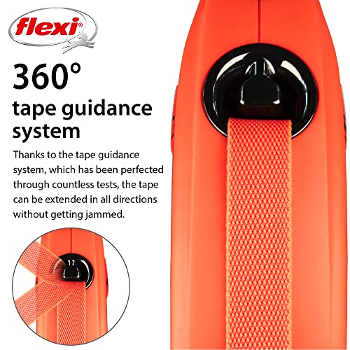 FLEXI Xtreme Tape Retractable Dog Leash for Large Dogs Upto 121 lbs. – 26 ft., Orange/Black | Tangle Free Pet Walking Leash with One-Handed Brake