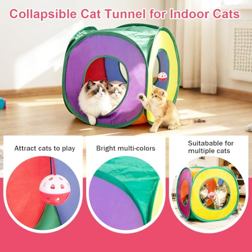 Retro Shaw 33 Pack Cat Toys for Indoor Cats, Collapsible Kitty Tunnel Tent with Feather Teaser Wand, Springs Balls Bell Mouse Interactive Kitten