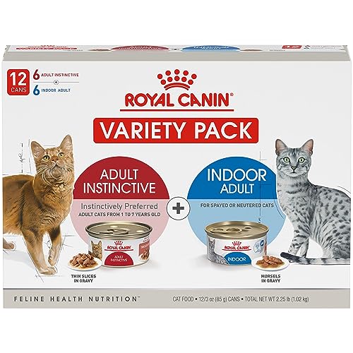 Royal Canin Feline Health Nutrition Indoor Adult & Adult Instinctive Thin Slices in Gravy and Morsels in Gravy Variety Pack Cat Food, 3 oz (Pack of 12)