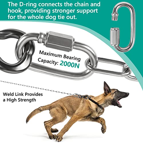Tresbro Heavy Duty Dog Chains for Outside, 15FT Stainless Steel Tie Out Cable with Swivel Hook for Small Medium Dogs, Metal Chew Proof Pet Runner