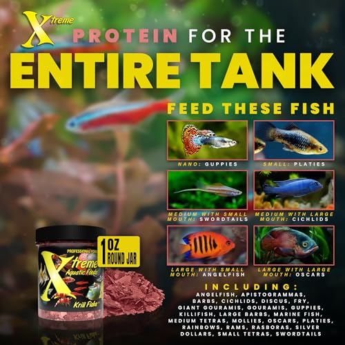 Xtreme Krill Flakes - Premium Max Protein Freshwater Fish Food with 100% Krill and Shrimp, & Vitamins for Optimal Immune and Digestive Health, Boosts Color & Energy – USA Farm Grown (1oz)