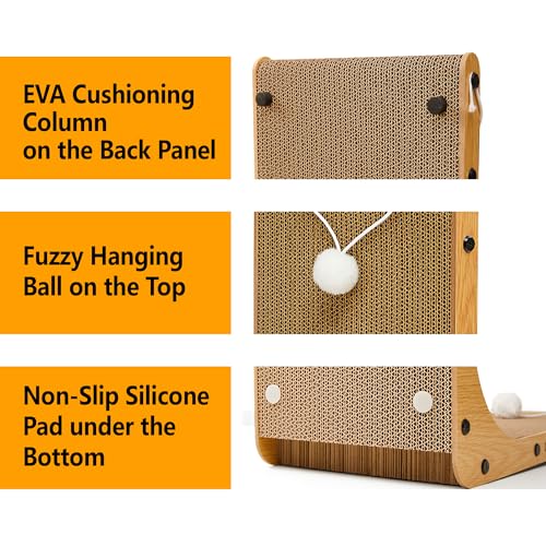 Value 2-Pack 23.6 Inch L-Shaped Cardboard Cat Scratcher, Dual Use (Vert/Horiz) Scratch Pad with Toy Balls, Wall-Mountable Furniture Protector Cat Scratchers for Indoor Cats, Couch & Wall