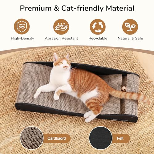 FUKUMARU Cardboard Cat Scratcher Bed, Extra Long 29.1 Inch Cat Scratch Bed Couch Indoor, Natural Felt Multifunctional Cats Scratching Lounger, Horizontal Kitten Cats Scratch Pad with Ball Toy, Black
