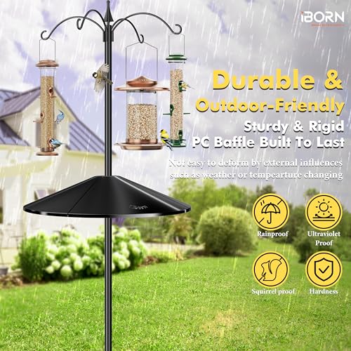 iBorn Squirrel Baffle for Bird Feeder Pole, 19.5” Oversized Squirrel Guard Defender, Bird Feeder for Outdoors Protector, Polycarbonate(PC), Pack of 1, Black