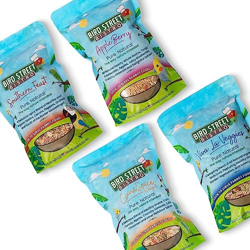 Bird Street Bistro Parrot Food - Parakeet & Cockatiel Food - Cooks in 3-15 min with Natural & Wholesome Grains, Legumes, Non-GMO Fruits, Vegetables & Health Spices
