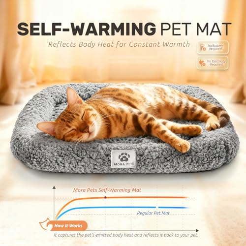 Mora Pets Self Warming Cat Bed Self Heating Pet Pad with Bolster and Foam Washable Removable Cover Non Slip Thermal Sherpa Fabric Pet Mat Grey 20 Inch