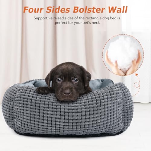MIXJOY Dog Bed for Large Medium Small Dogs, Rectangle Washable Sleeping Puppy Bed, Soft Calming Cat Beds for Indoor Cats, Orthopedic Pet Sofa Bed, Anti-Slip Bottom with Multiple Size (20'', Grey)