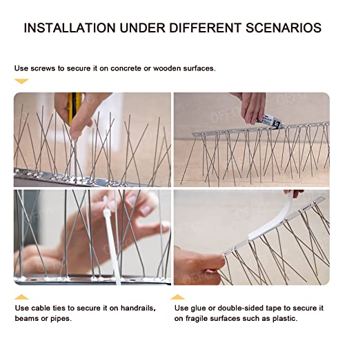OFFO Bird Spikes with Stainless Steel Base, Covers 73.7 Feet(22.5m) Durable Bird Spikes Arrow Pigeon Spikes Fence Kit for Keeping Small Bird, Crows and Woodpeckers Away