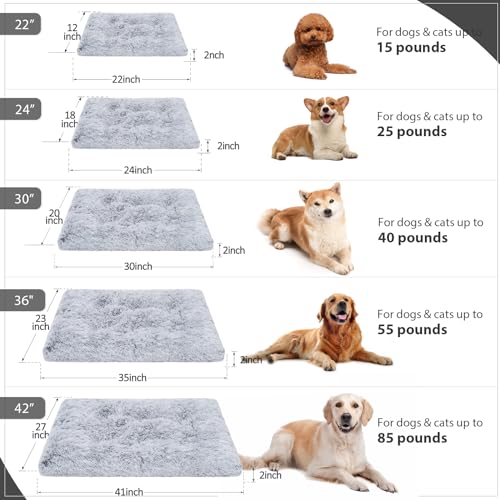 Vonabem Large Dog Bed Crate Pad 36 inch, Washable Pet Beds Medium Small Sized Dogs, Deluxe Plush Anti-Slip Puppy Mats for Sleeping, Soft Kennel Pads 35 * 23 inch Grey