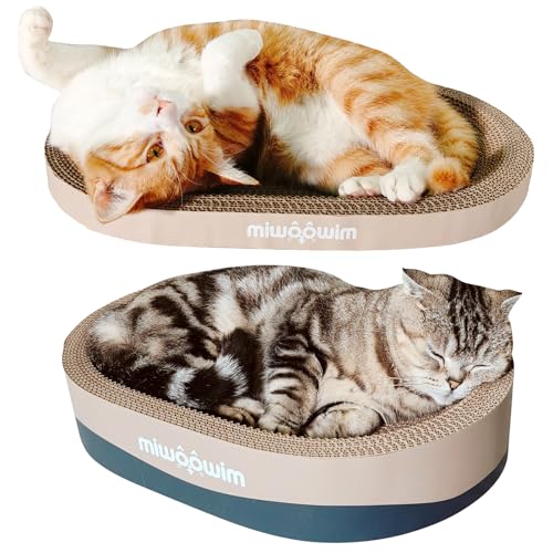 3PSC Cat Scratcher Cardboard, Oval Cat Scratch Pad Bowl Nest for Indoor Cats, Round Cat Scratching Board Corrugated Lounge Cat Bed, Furniture Protector for Couch