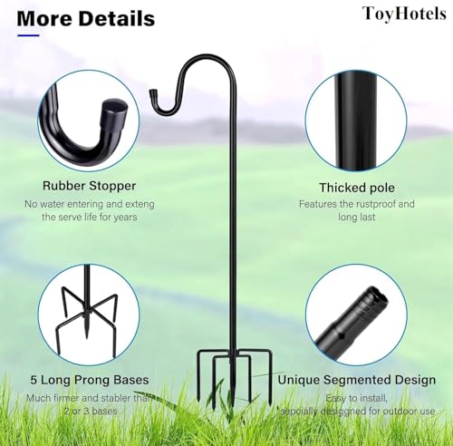 Shepherd Hooks for Outdoor, 1 Pack 62 Inch Bird Feeder Pole with 5 Prongs Base for Hanging Lantern, Hummingbird Feeder, Lightweight Plant, Shepherds Hook for Bird Feeders for Outside