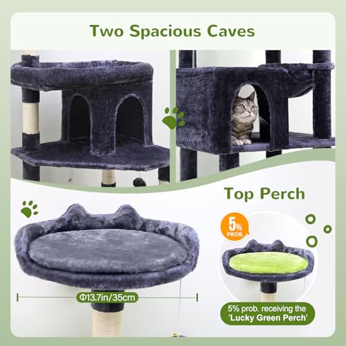 Globlazer Heavy Duty Cat Trees for Large Cats, Sturdy 72in Maine Coon Cat Tree for Large Cats 20 lbs+ Heavy Duty Cat Tower for Adult Biggest Cat with 6 Scratching Posts, Hammock, S72, Dark Gray