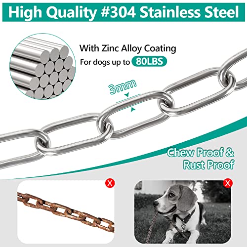 Tresbro Heavy Duty Dog Chains for Outside, 15FT Stainless Steel Tie Out Cable with Swivel Hook for Small Medium Dogs, Metal Chew Proof Pet Runner