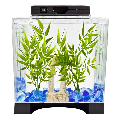 Tetra LED Half Moon Aquarium Kit, 1.1 Gallons, Small, Clear Plastic Fish Tank With Curved Front, Easy Feeding And Movable, Energy-Efficient LEDs Ideal For Bettas Great As Desk Aquarium