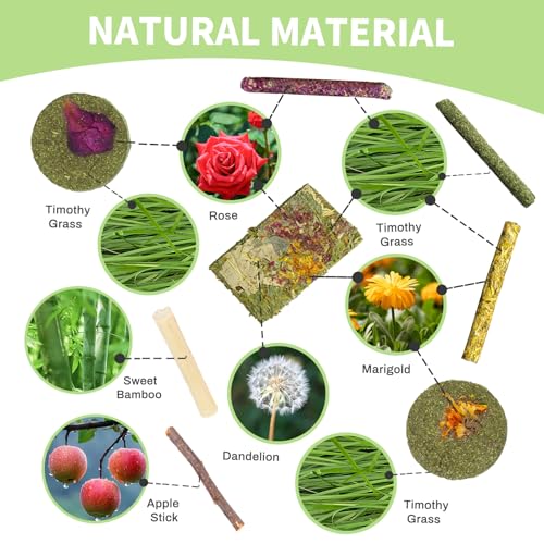 50-60 PCS Natural Rabbit Chew Toys, Treats, Timothy Sticks, Apple Sticks, Sweet Bamboo for Guinea Pig, Hamster, Chinchilla, Rat, Small Animals