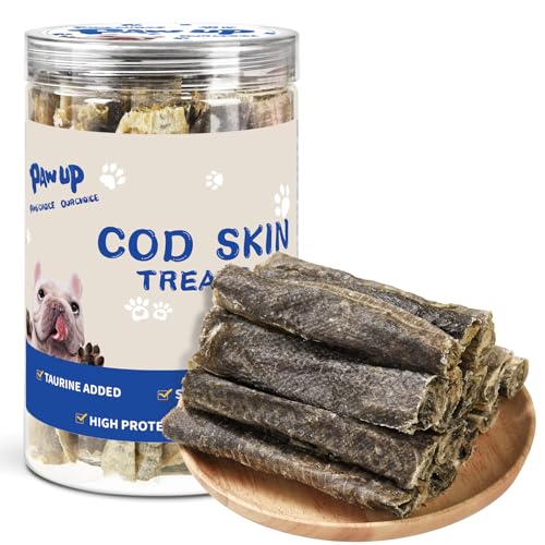 PAWUP Dog Treats, Cod Skins Dog Treat with Taurine, One-Ingredient Grain-Free Chew Fish Skin Rolls Rich in Omega3, 8 oz (4-6 Count)