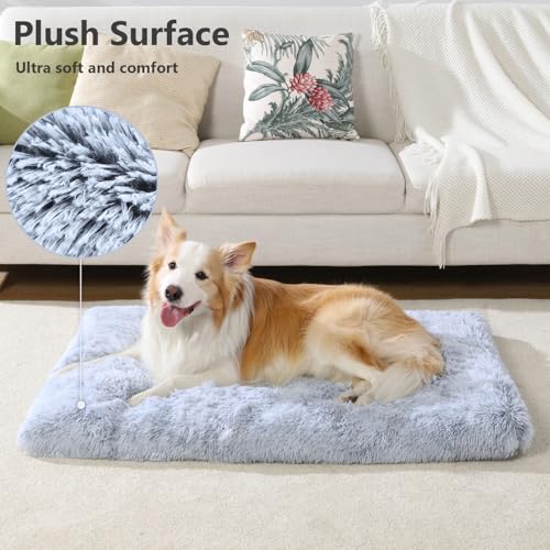 Vonabem Large Dog Bed Crate Pad 36 inch, Washable Pet Beds Medium Small Sized Dogs, Deluxe Plush Anti-Slip Puppy Mats for Sleeping, Soft Kennel Pads 35 * 23 inch Grey