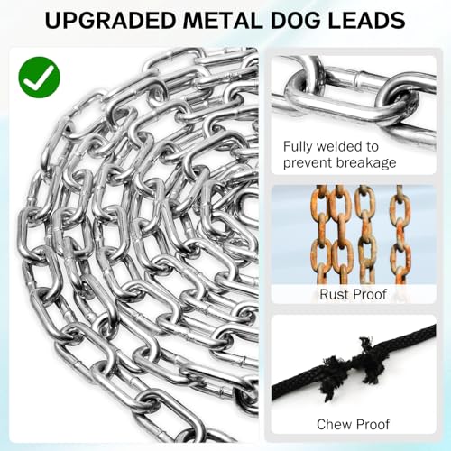 Heavy Duty Dog Chain for Yard-15FT Metal Dog Chain Leash Chew Proof,Long Dog Lead for Outside with Strong Swivel Hook,Outdoor Dog Runner for
