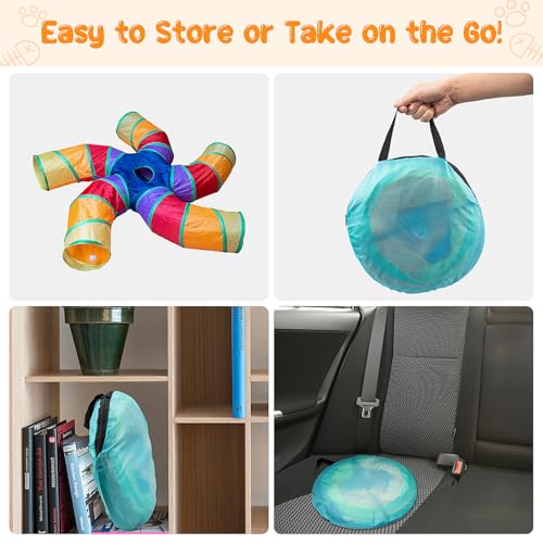 Depets Cat Tunnel for Indoor Cats, 5 Way Large Cat Play Tunnel & Tube with Play Ball, S-Shaped Folded Pet Tube with Interactive Peephole, Ideal for