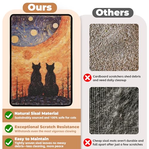 Sisal Cat Scratcher Mat, Cat Wall Scratcher for Indoor Cats, 23.6x15.7 Inch Cat Scratch Pad with Hook & Loop, Wall Mounted Cat Scratching Post to Protect Couch and Carpet（StarryNight）