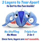 3 in 1 Squeaky Soft Plush Durable Dog Chew Toy for Aggressive Chewers, No Stuffing Interactive Tough Rip & Reveal Crinkle Blue Shark Ball in Gift Box, Puppy, Small & Large Breed Pets Birthday Present
