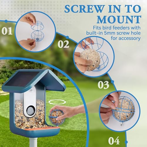Metal Suet Ball Holder for Bird Buddy Smart Feeders & Others with 5mm Screw Hole for Accessory, Compatible with BirdBuddy Feeders, Durable Add-on Accessory (Blue)