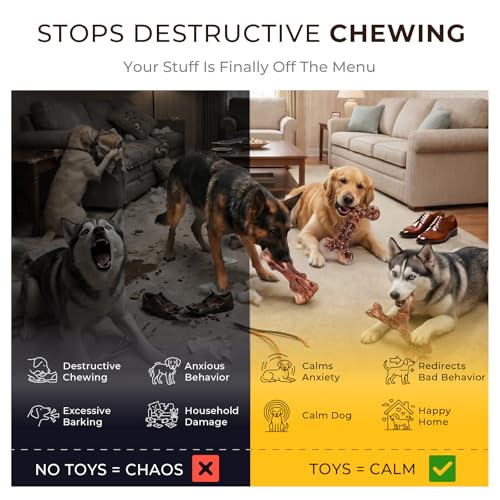 Kseroo 3-Pack Indestructible Dog Chew Toys for Aggressive Chewers: Bacon Flavored Rock-Hard Solid Nylon, Tough Dog Bones for Medium/Large Dogs 25-90lbs, Heavy Duty Dog Toys to Keep Them Busy, Brown-XL