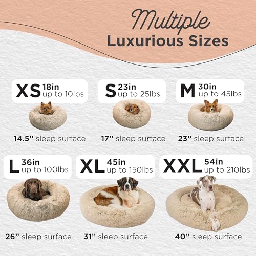 Best Friends by Sheri The Original Calming Donut Dog Bed – Washable Plush Pet Bed for Cats & Small Dogs up to 25 lbs, Shag Faux Fur, Taupe, Small (23" x 23")