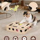 Cat Toys for Indoor Cats - Interactive Box Puzzle Toy Nail File Scratcher Hunting Play Toy with 3 Jingle Balls & 1 Feather Wand, Wooden Puzzle Treat Toy Box Energize Cat Instincts for Bored Cats