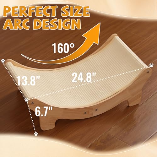 Natural Sisal Cat Scratcher Bed for Indoor Cats Scratching Post Hammock Lounge with Oak Frame, Wooden Cat Furniture for Large Cats, Modern Scratcher