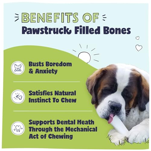 Pawstruck Large 5-6" Filled Dog Bones, Peanut Butter Flavor - Made in USA, Long Lasting Stuffed Femur for Aggressive Chewers, Dental Treat - Pack of