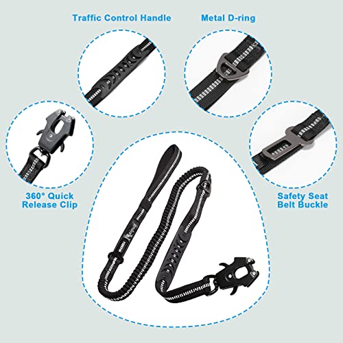 Raipult Tactical Dog Leash Heavy Duty, 4-6FT Shock Absorbing Bungee Leash with Quick Release Clip& 2 Handles, No Pull Waking Lead with Car Seatbelt