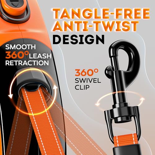 Retractable Dog Leash 16.4 ft – 360° Tangle-Free Design – Heavy Duty Reflective Leash – Soft Anti-Slip Grip Outdoor Daily for Small Medium Dogs up to