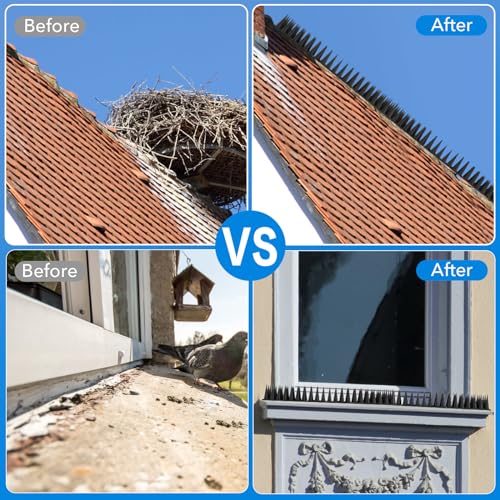 BORHOOD Bird Spikes, 20 Pack Pigeon Deterrent for Small Birds Raccoon Cats Defender for Outside to Keep Squirrel Away, Plastic Fence Spike for Railing and Roof-Black