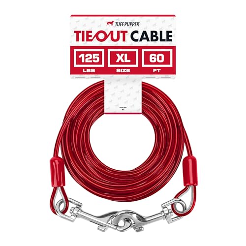 Tuff Pupper Dog Tie Out Cable 60 Feet | Dog Runner Cable for Yard 60 ft | Heavy Duty Lead | Water & Rust Resistant Industrial Strength Steel | 360