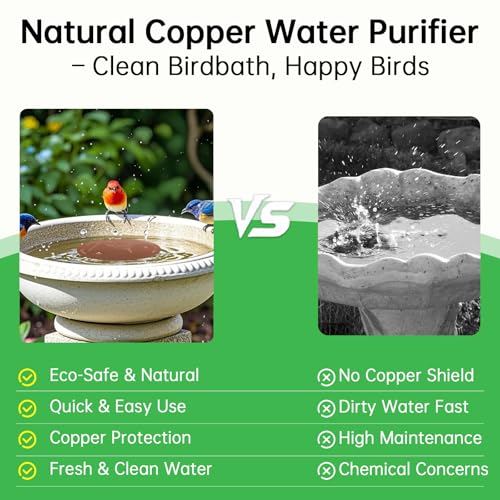 2 Pack Bird Bath Copper Discs, 99.9% Pure Copper Cleaner with Triple-Point Support, Reinforced Design for Safe Clean Water, Universal Fit for Outdoor Birdbaths and Bowls, All-Season Use