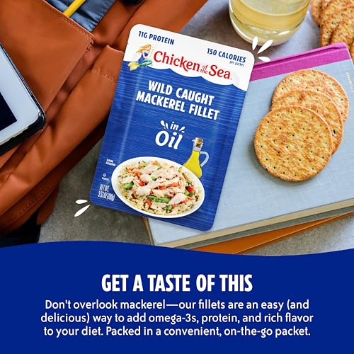 Chicken of the Sea Mackerel Fillet in Oil, 3.53 oz. Packets (Box of 24), Wild Caught Mackerel
