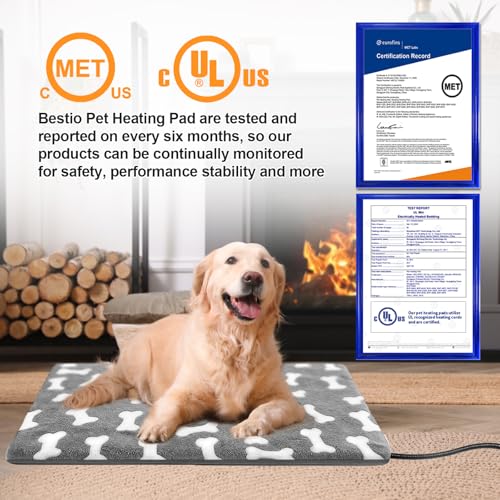 Bestio Large Dog Heating Pad,34x21 in Heated Dog Bed with Constant Heat & Auto Modes，MET&UL Certified Pet Heating Pad with Soothing Warmth,Chew-Resistant Cord,Waterproof Washable Cover-Gray