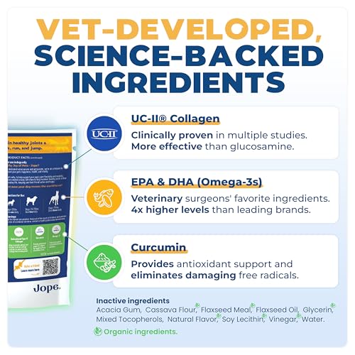Jope Hip & Joint Supplement for Dogs Large, Medium, Small - Joint Chews w/UC-II® Collagen - Proven Better Than Glucosamine Chondroitin in Canine