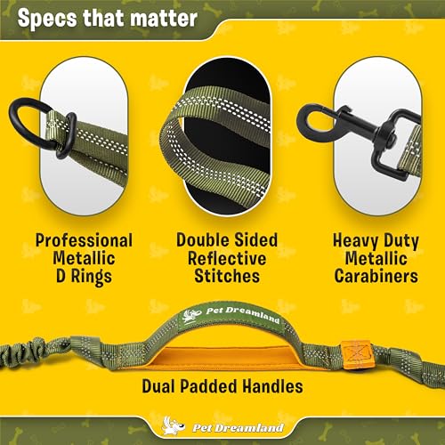 Pet Dreamland Exquisite Hands Free Double Dog Leash for Two Dogs with Tangle-Free Swivel. Premium Quality & Versatile for Running. You Will