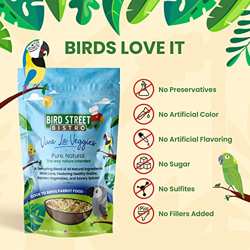 Bird Street Bistro Parrot Food - Parakeet & Cockatiel Food - Cooks in 3-15 min with Natural & Wholesome Grains, Legumes, Non-GMO Fruits, Vegetables & Health Spices
