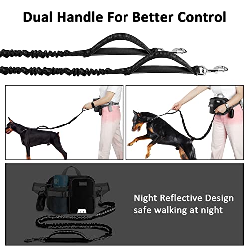ETACCU Hands Free Dog Leash with Phone Pouch, Water Bottle Holder - Adjustable Waist Belt 19-38 Inch Belt Leash for Running, Reflective Shock