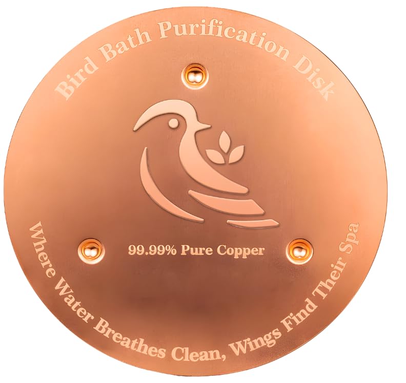 Bird Bath Copper Disk, Premium 0.6mm Sturdy 99.99% Pure Copper Disk for Bird Baths,Triple-Point Support Ensures Clean Water Year-Round, Compatible with All Outdoor Birdbath Bowls