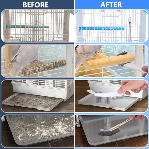XANGNIER Bird Cage Cleaner Brush Kit,Bird Poop Remover Cleaning Tools Set Accessories for Small,Medium,Large,Tall,Stainless Steel,Parakeet,Budgie,African Grey Parrot,Cockatoo Birds Cage Accessories