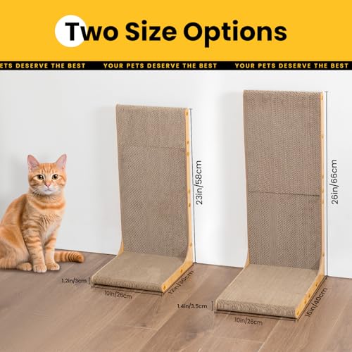 Cardboard Cat Scratcher,23 Inch L Shape Scratch Pad Wall Mounted,Vertical Scratching Board, Durable Cardboard to Protect Furniture for Indoor Cats,Wood Grain Large