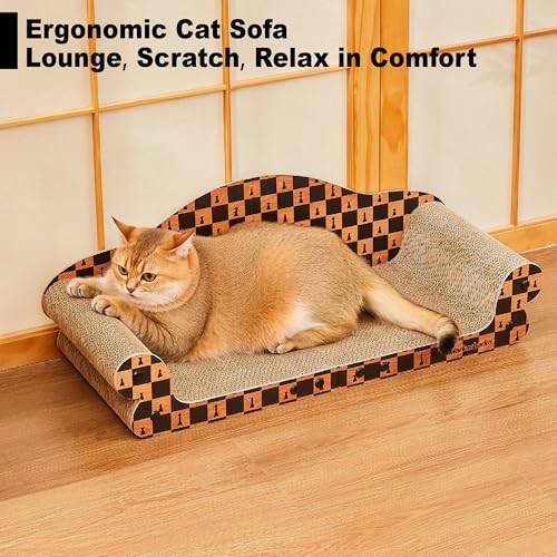 27 Inch Cat Couch Scratcher, Large Cardboard Box with Durable Scratch Pad for Cats, Comfortable Cat Scratching Sofa & Cozy Nest with Reversible Scratchers