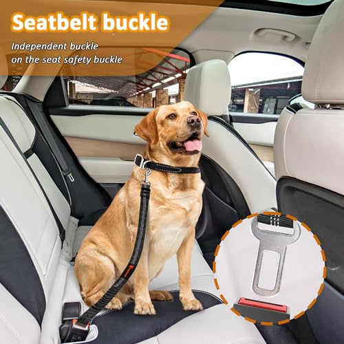 Removable Dog Seat Belt Harness for Car, 3 in 1 Pet Dog Car Seatbelt Leash, Retractable Restraint Secures to Vehicle Headrest & Adjustable Reflective