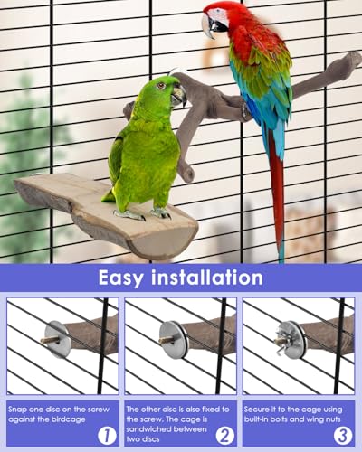 Bissap 5PCS Large Bird Perch Stand, Natural Wood Pole Standing Paw Grinding Fork Parrot Cage Branch with Rope for Macaw African Grey  Pet Medium Large Birds Cage Accessories