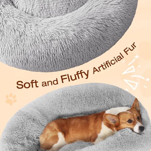 JOLLYVOGUE Dog & Cat Bed, Calming Anti-Anxiety Pet Bed for Small Dogs, Fluffy Donut Cushion for Small and Medium Pets (20")