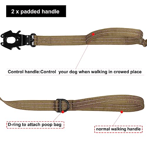 ICEFANG Tactical Dog Leash,K9 Training Walking Bungee Lead with 2 Control Handle,Heavy Duty Quick Release Metal Clasp,Hands Free D-Ring for Medium